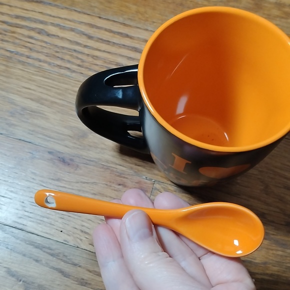 Coffee Mug / Cup with Spoon says I 💕 Coffee Ft. Lauderdale Orange & Black - Picture 6 of 8